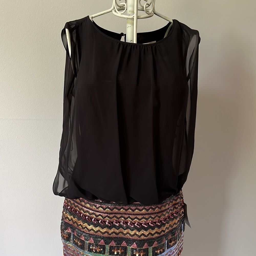 NWT Aiden by Biden Mattox Blk/ Multicolor sequined skirt mini dress - Picture 3 of 8